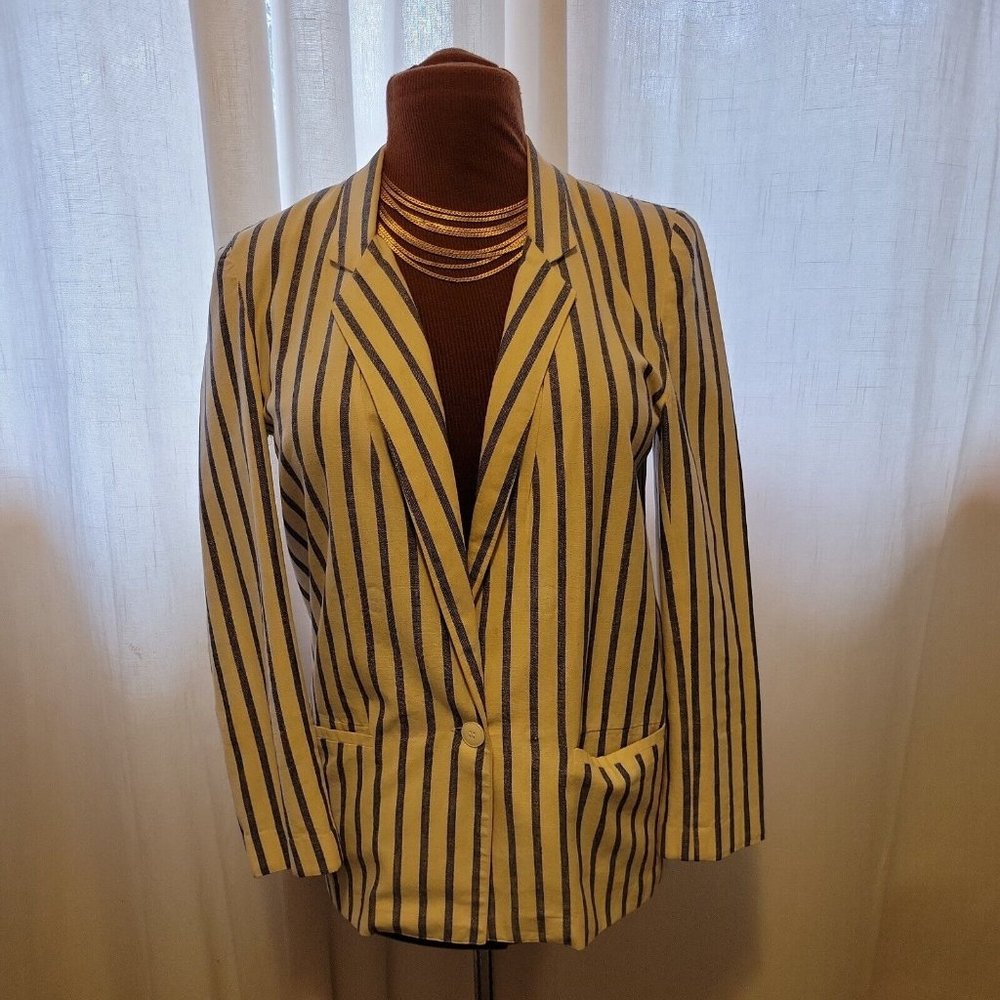 80s Diane Von Furstenberg Ticking Stripe Oversize blazer shoulder pads 6-8